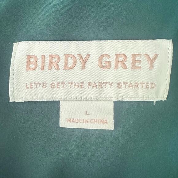 Birdy Grey Satin One Shoulder Maxi Kira Dress L Front Slit Emerald Green Formal - Picture 8 of 10